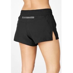 Fabletics Black Breathe Mid Rise Running‎ Shorts Reflective Silver 3.5" Medium